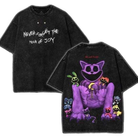 Gameverse Other - Poppy Playtime CatNap Graphic T Shirt Acid Wash Black Unisex M